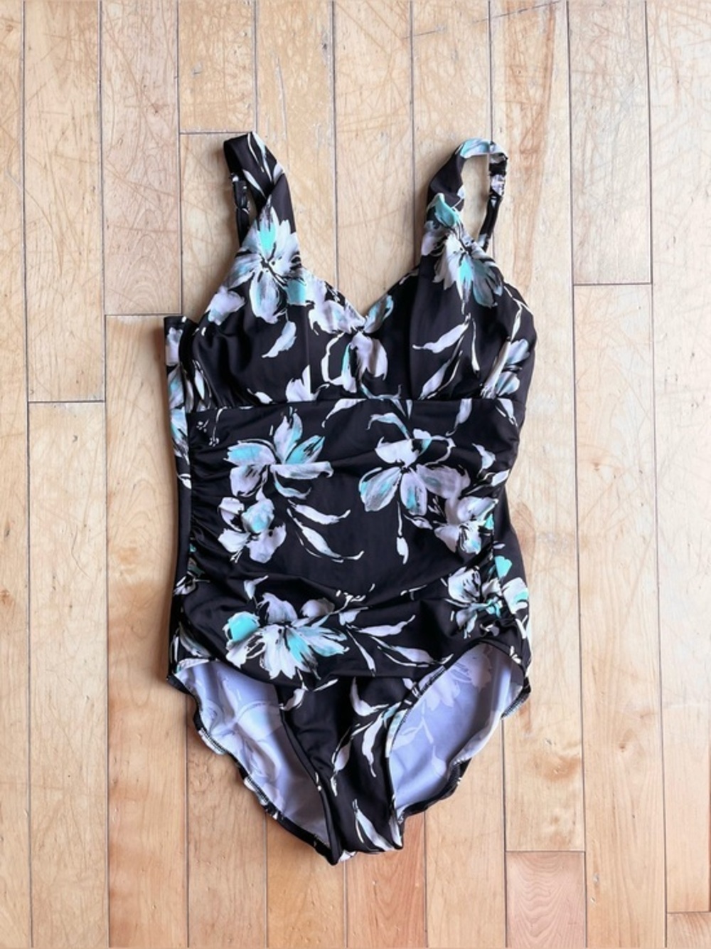 Trimshaper Black Floral One-Piece Shaping Swimsuit Size 14